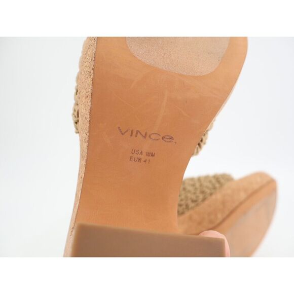 Vince Nicki Crochet Cork Sandal Womens Size 10 Tan Slide Platform Wedge Slip On - Picture 10 of 11